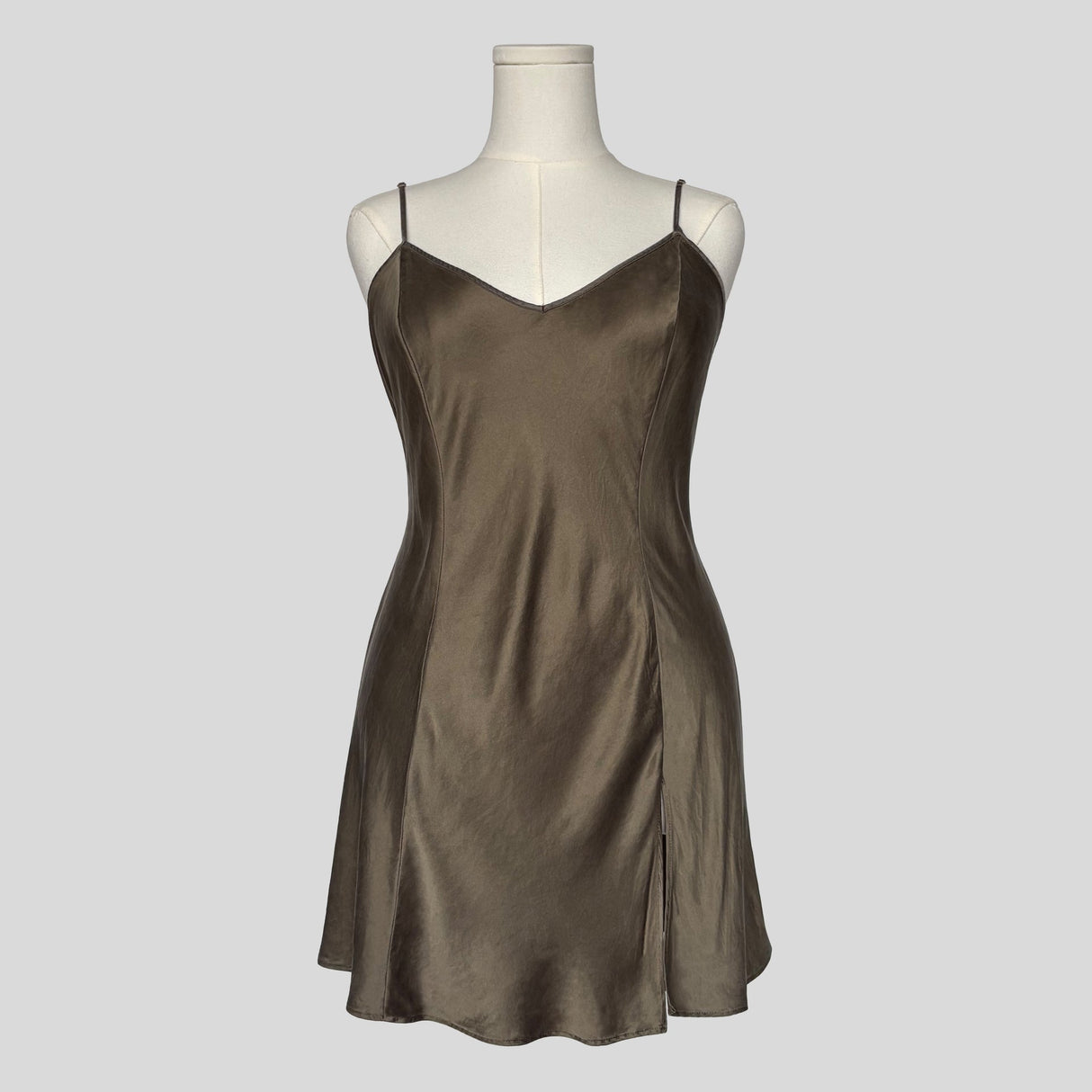 Silk v-neck slip dress in taupe