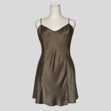 Silk v-neck slip dress in taupe