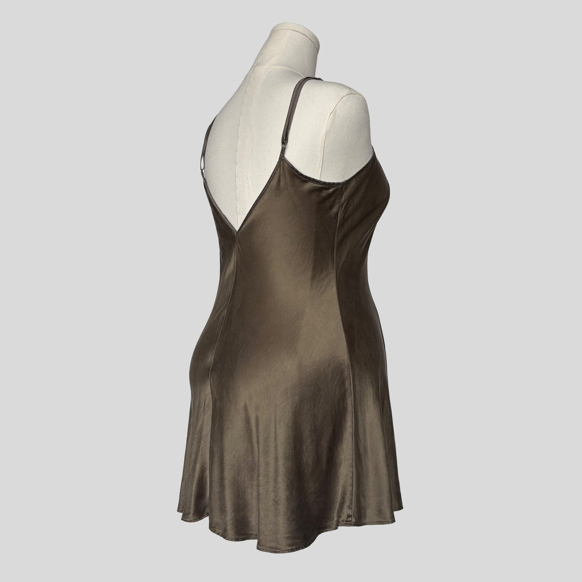 Silk v-neck slip dress in taupe