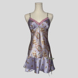 Paisley floral ruffled slip in purple