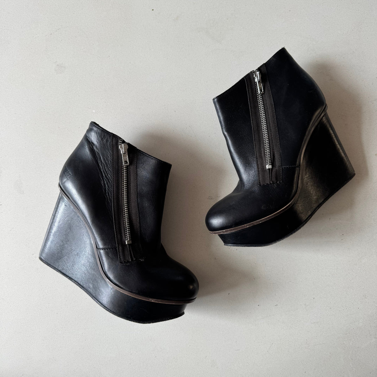 Diesel Black Leather Zip Platform Wedge Booties