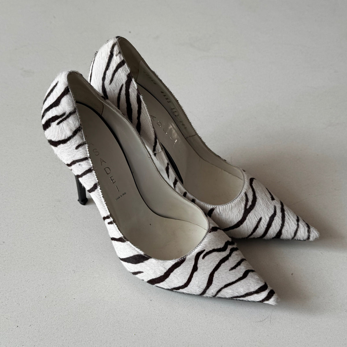 Casadei Cream Zebra Print Pony Hair Pointed Toe Heels