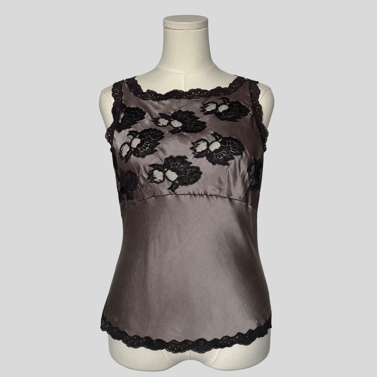 Lace inset silk tank top