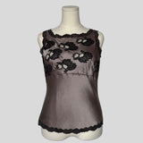 Lace inset silk tank top