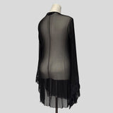 Sheer bell sleeve wrap robe with lace trim