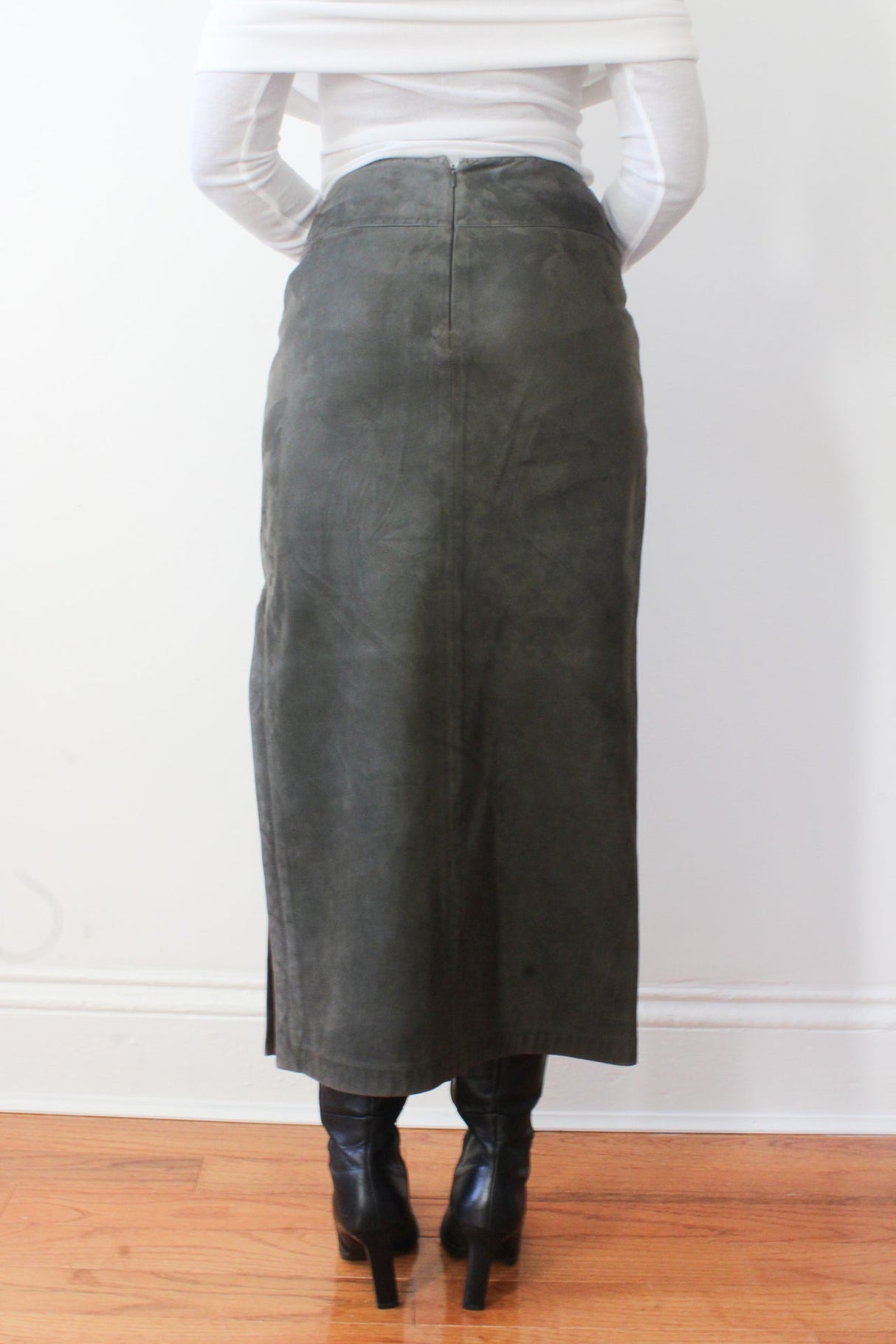 Green suede midi
