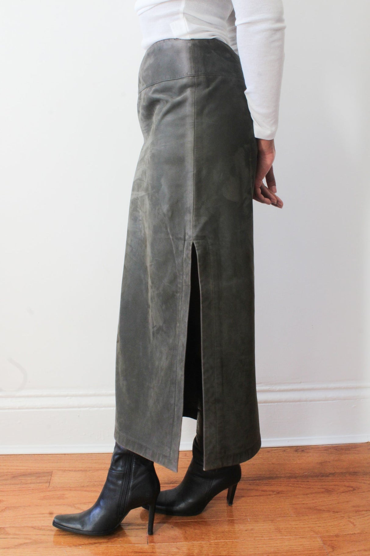 Green suede midi