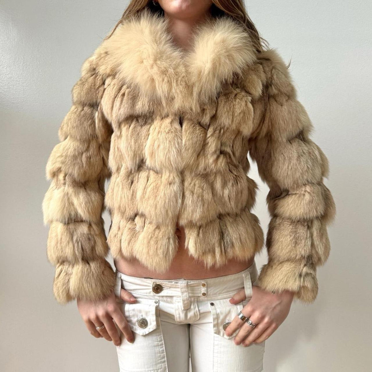 Cream Fox Fur Cropped Coat