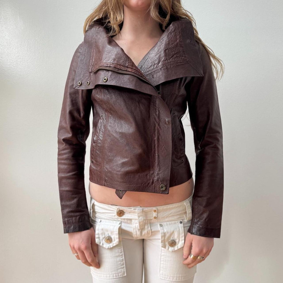 Italian Burgundy Leather Asymmetrical Fitted Moto Jacket