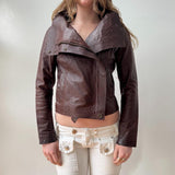 Italian Burgundy Leather Asymmetrical Fitted Moto Jacket