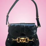 Gucci Wave Hobo Flap Bag Black Patent Leather