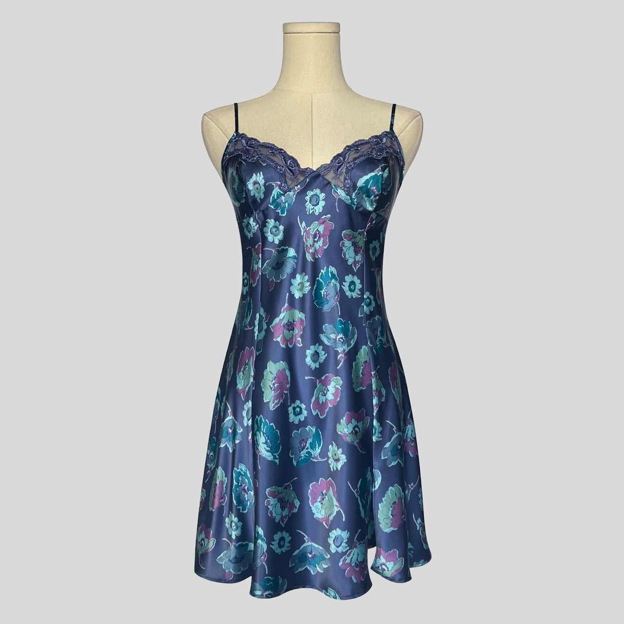 Floral lace trim slip dress