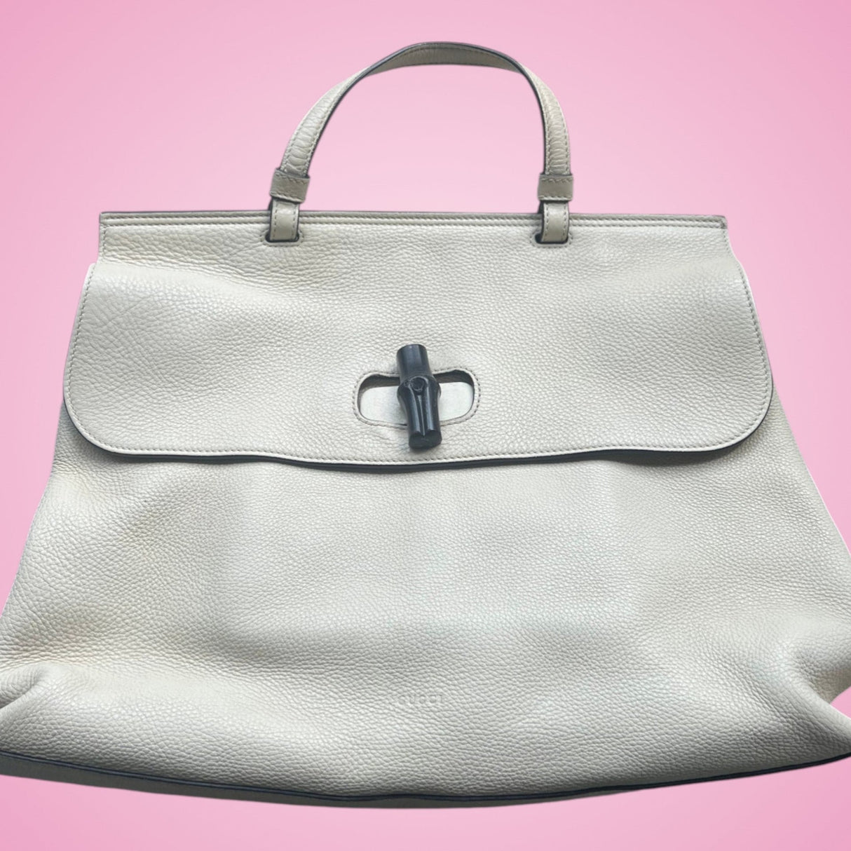 Gucci Bamboo Top Handle Bag White Leather