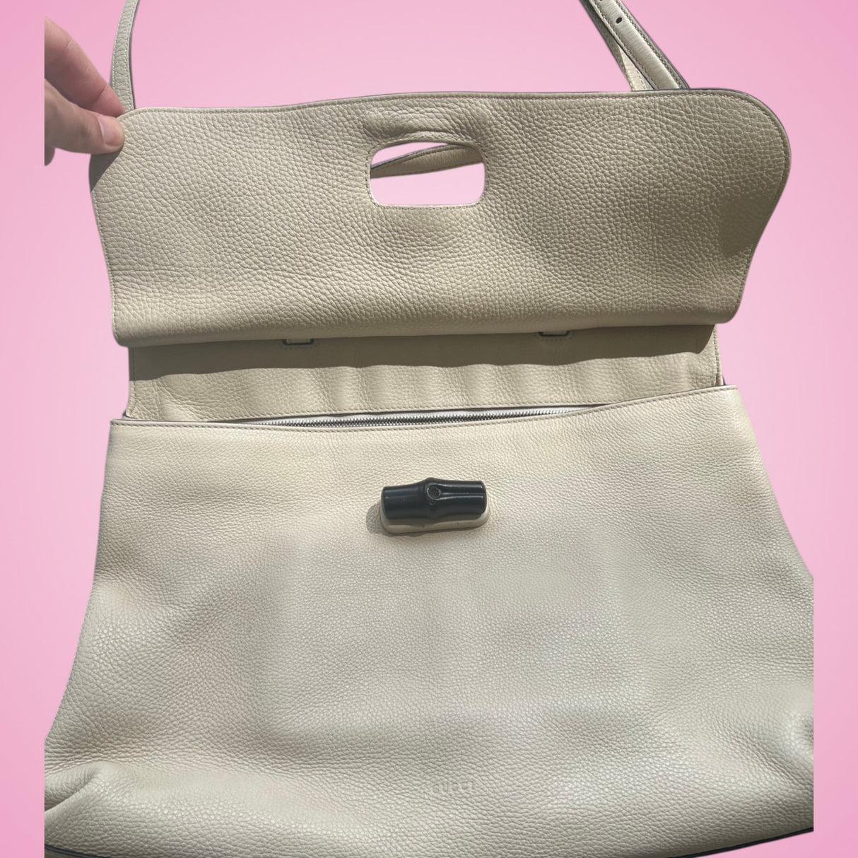 Gucci Bamboo Top Handle Bag White Leather