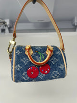 Louis Vuitton x Takashi Murakami Cherry Monogram Denim Micro Speedy Bag Charm