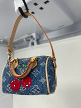 Louis Vuitton x Takashi Murakami Cherry Monogram Denim Micro Speedy Bag Charm