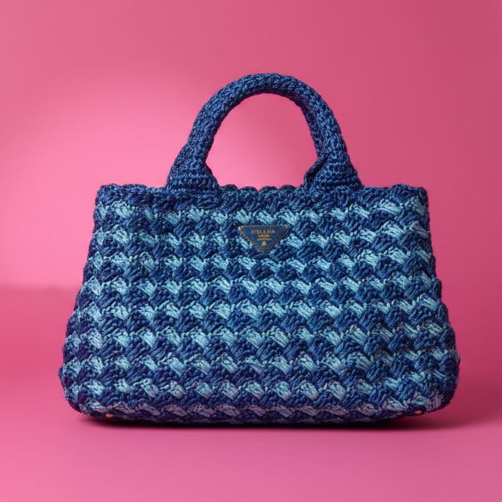 Prada Raffia Canapa Tote Bag Blue