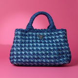 Prada Raffia Canapa Tote Bag Blue