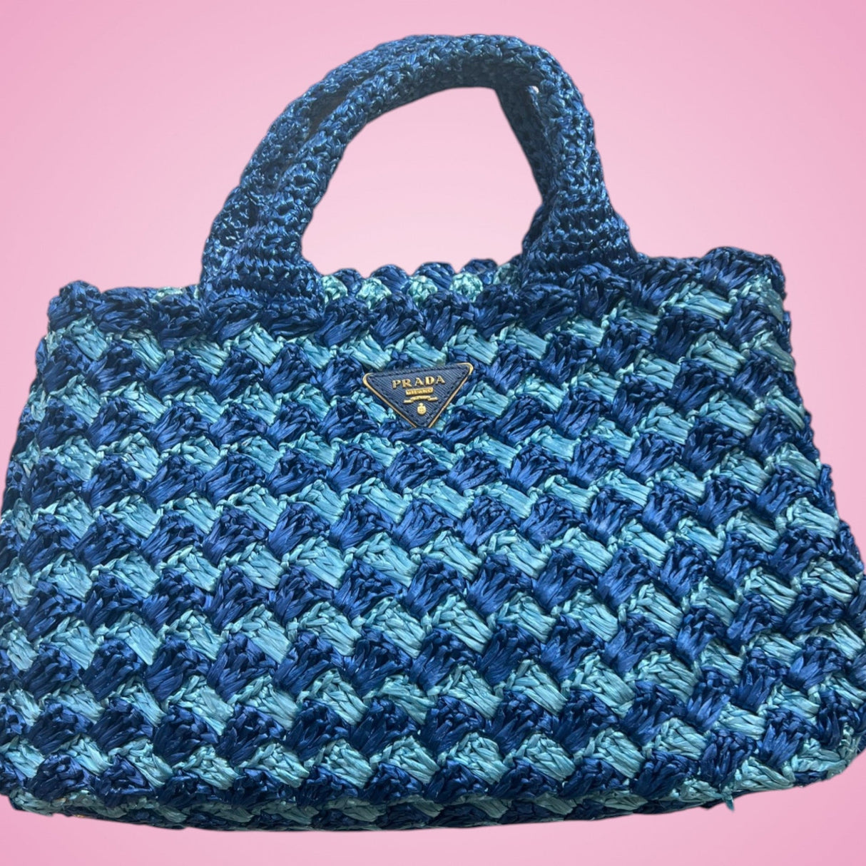 Prada Raffia Canapa Tote Bag Blue