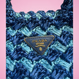 Prada Raffia Canapa Tote Bag Blue