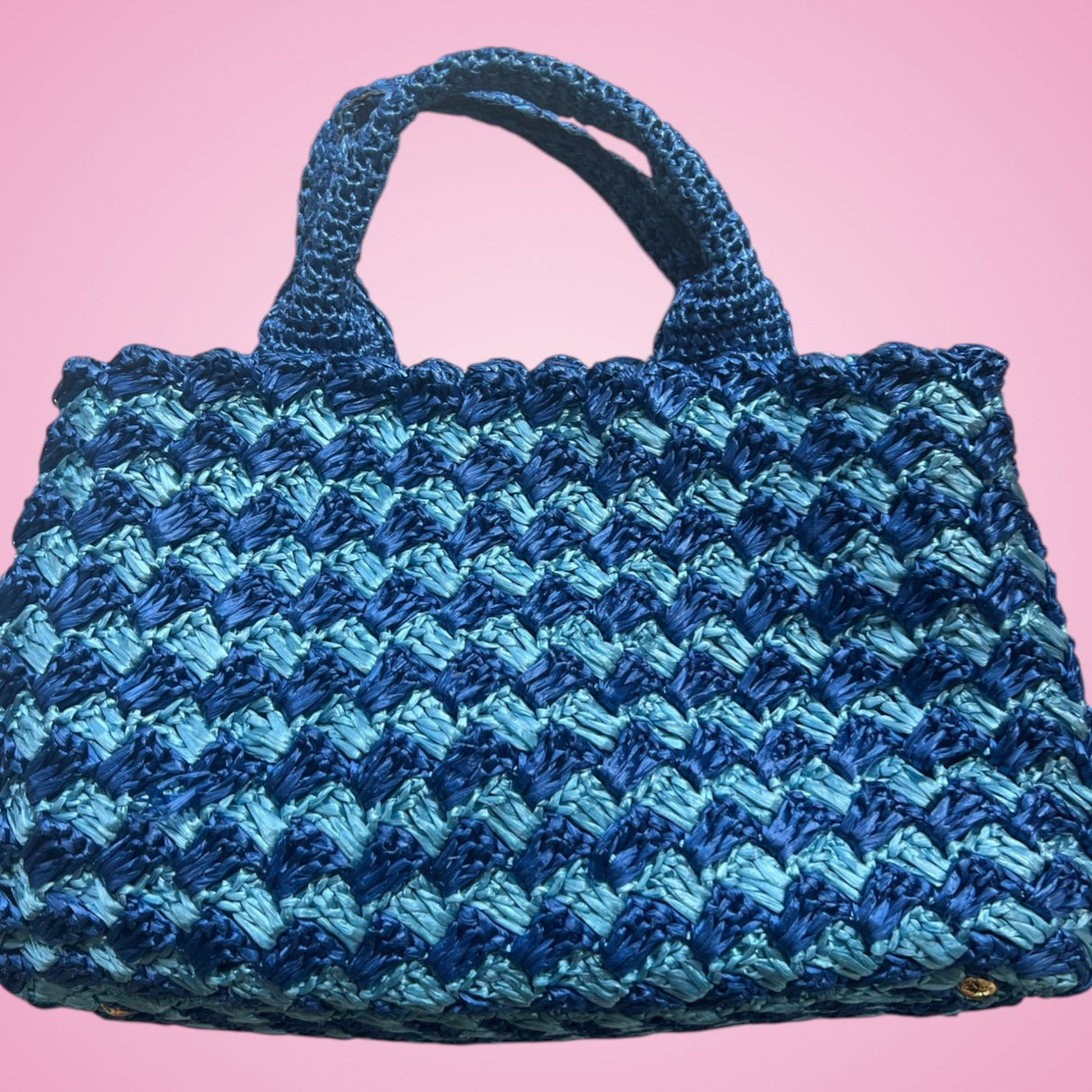 Prada Raffia Canapa Tote Bag Blue