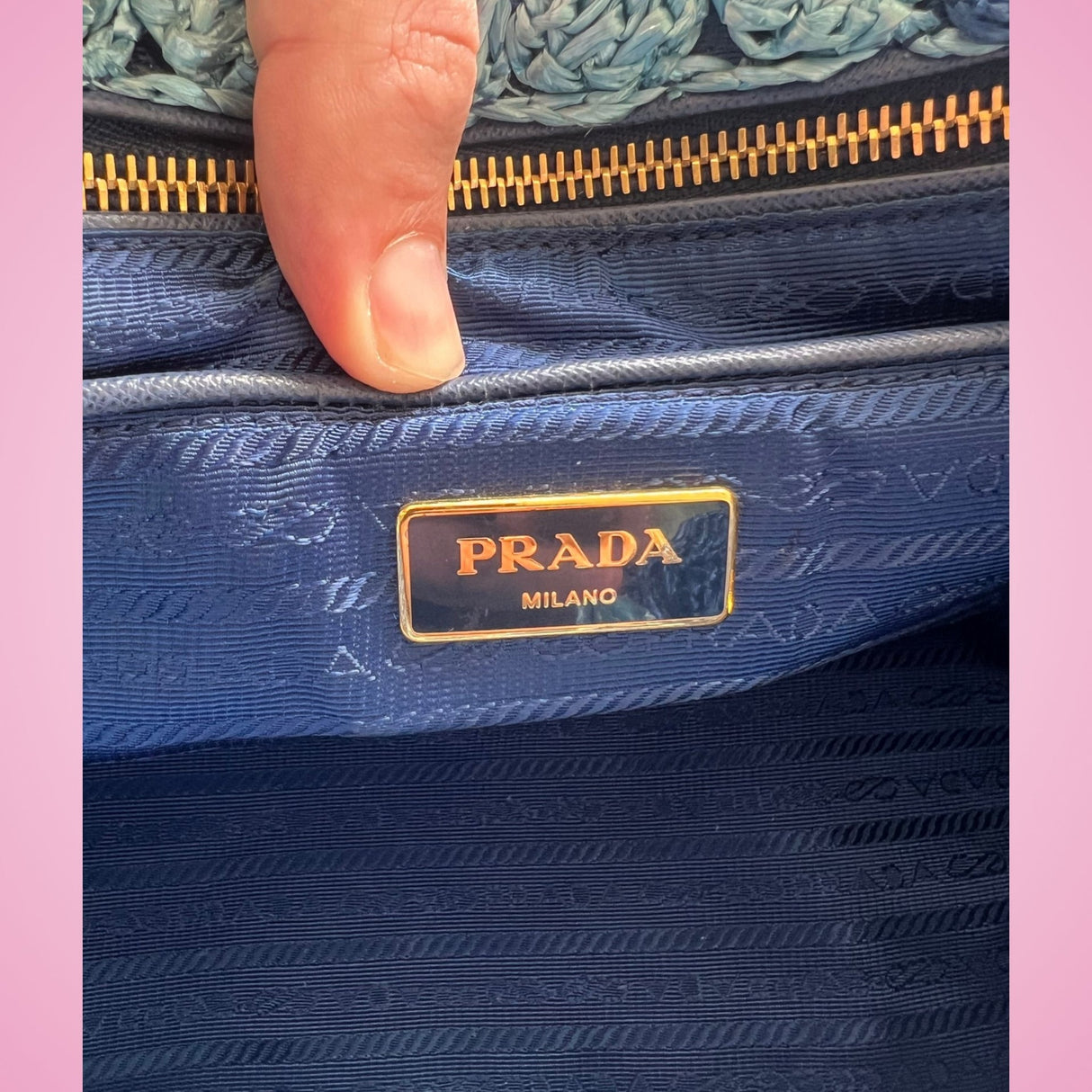 Prada Raffia Canapa Tote Bag Blue