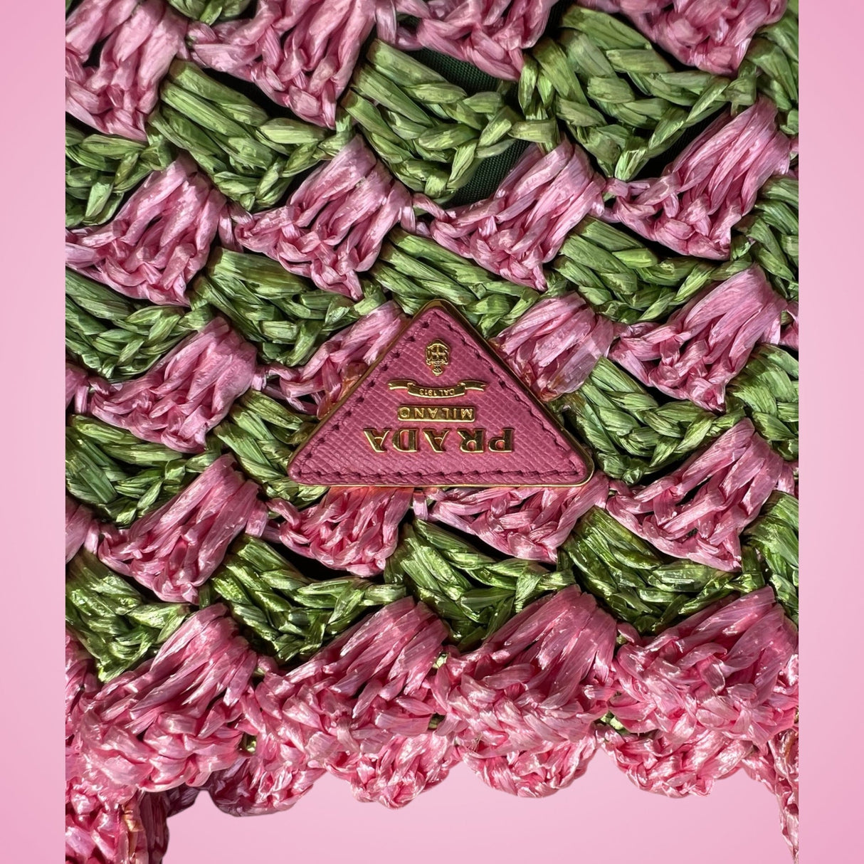 Prada Canapa Raffia Tote Pink Green