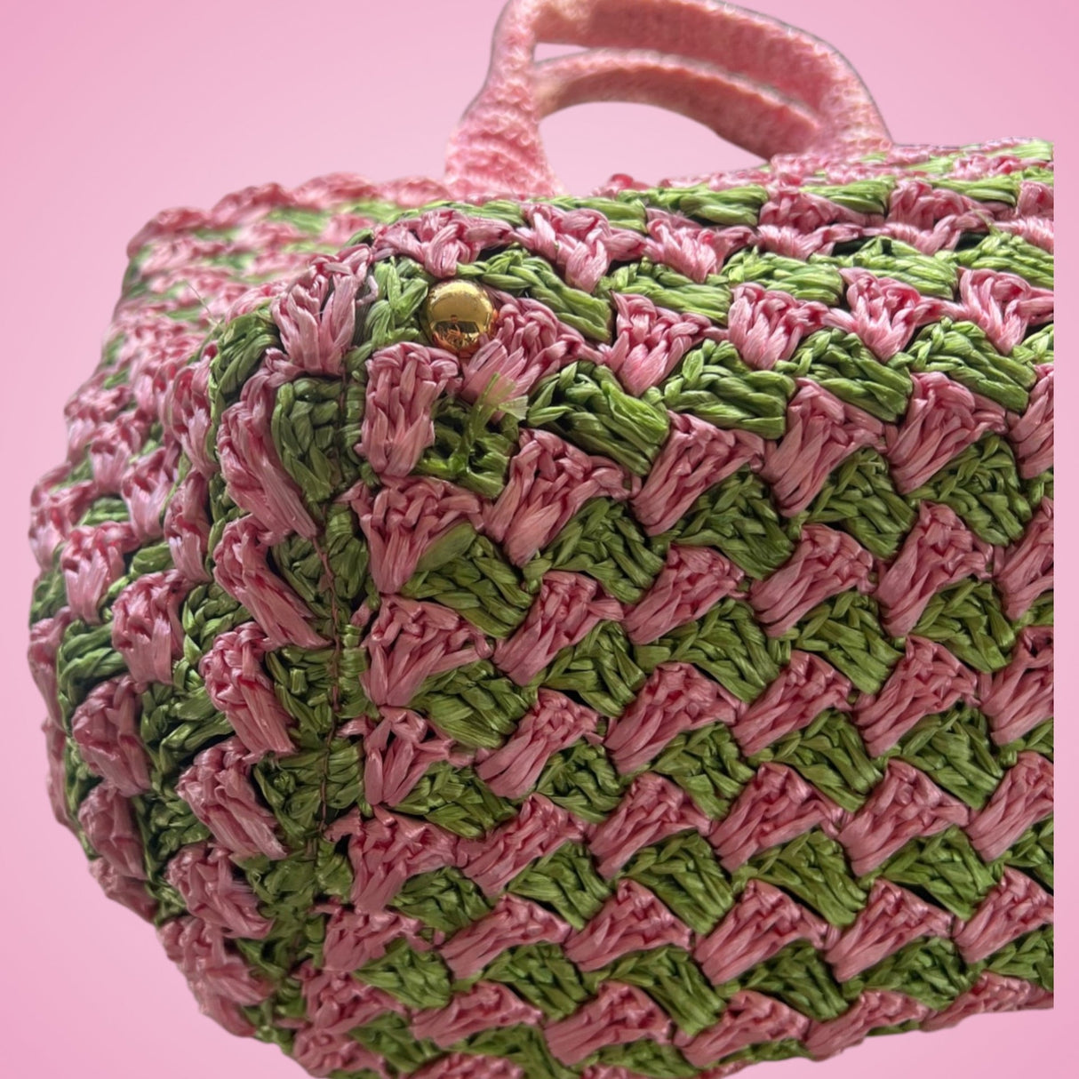 Prada Canapa Raffia Tote Pink Green
