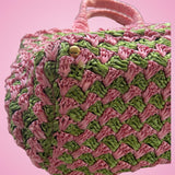 Prada Canapa Raffia Tote Pink Green