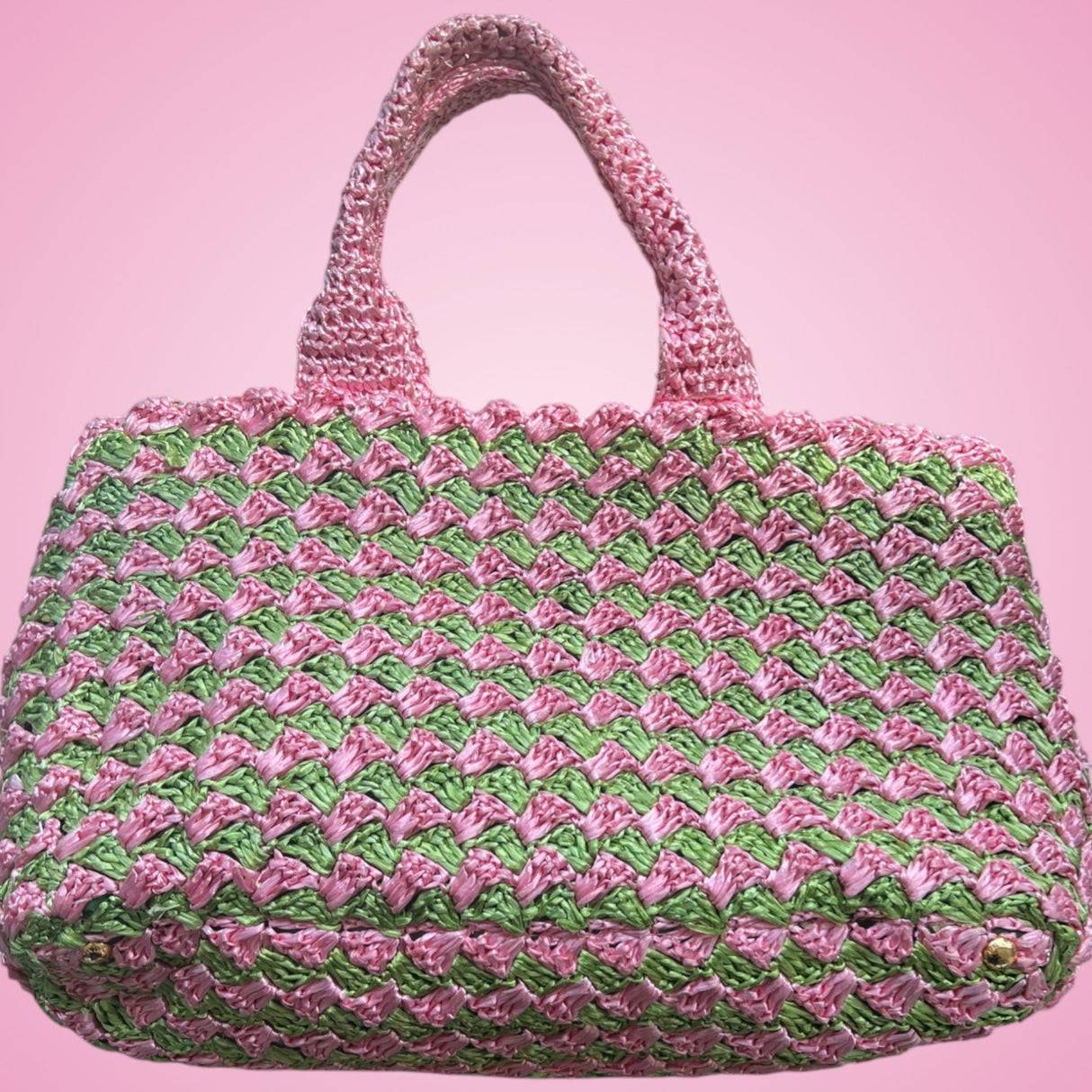 Prada Canapa Raffia Tote Pink Green