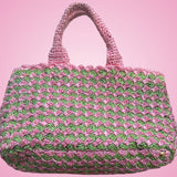 Prada Canapa Raffia Tote Pink Green