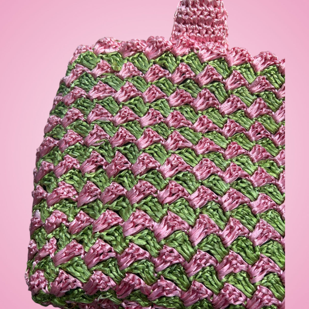 Prada Canapa Raffia Tote Pink Green