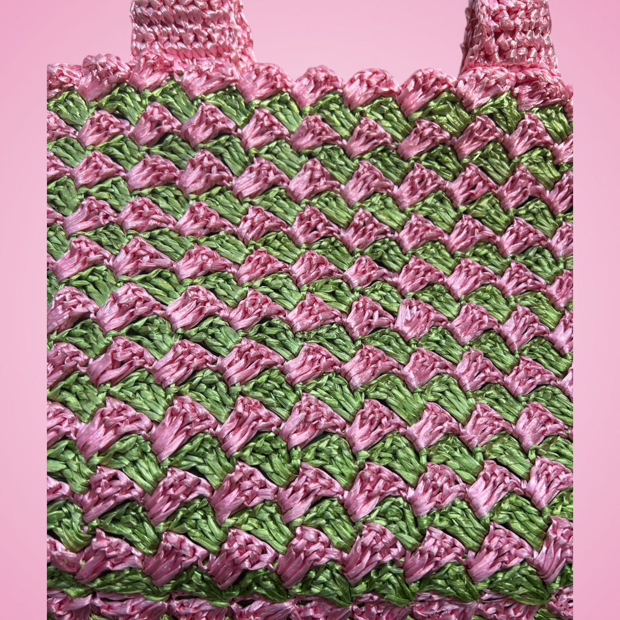 Prada Canapa Raffia Tote Pink Green