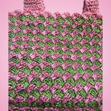 Prada Canapa Raffia Tote Pink Green