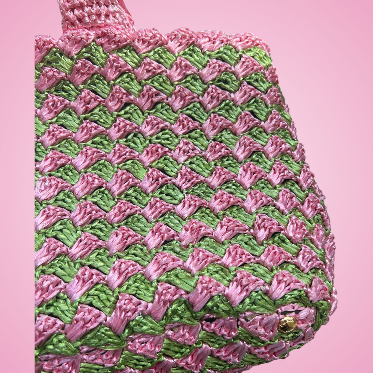 Prada Canapa Raffia Tote Pink Green