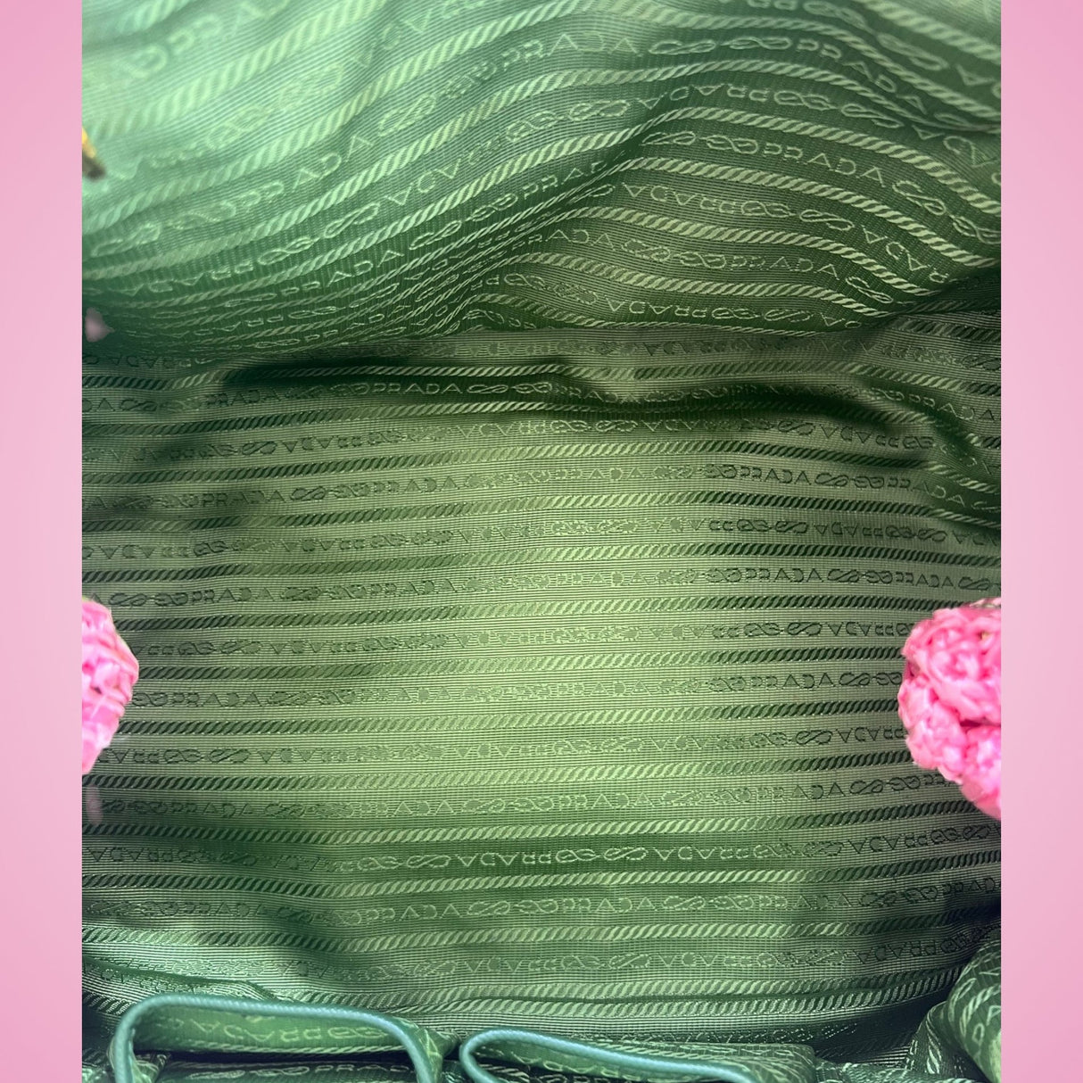 Prada Canapa Raffia Tote Pink Green