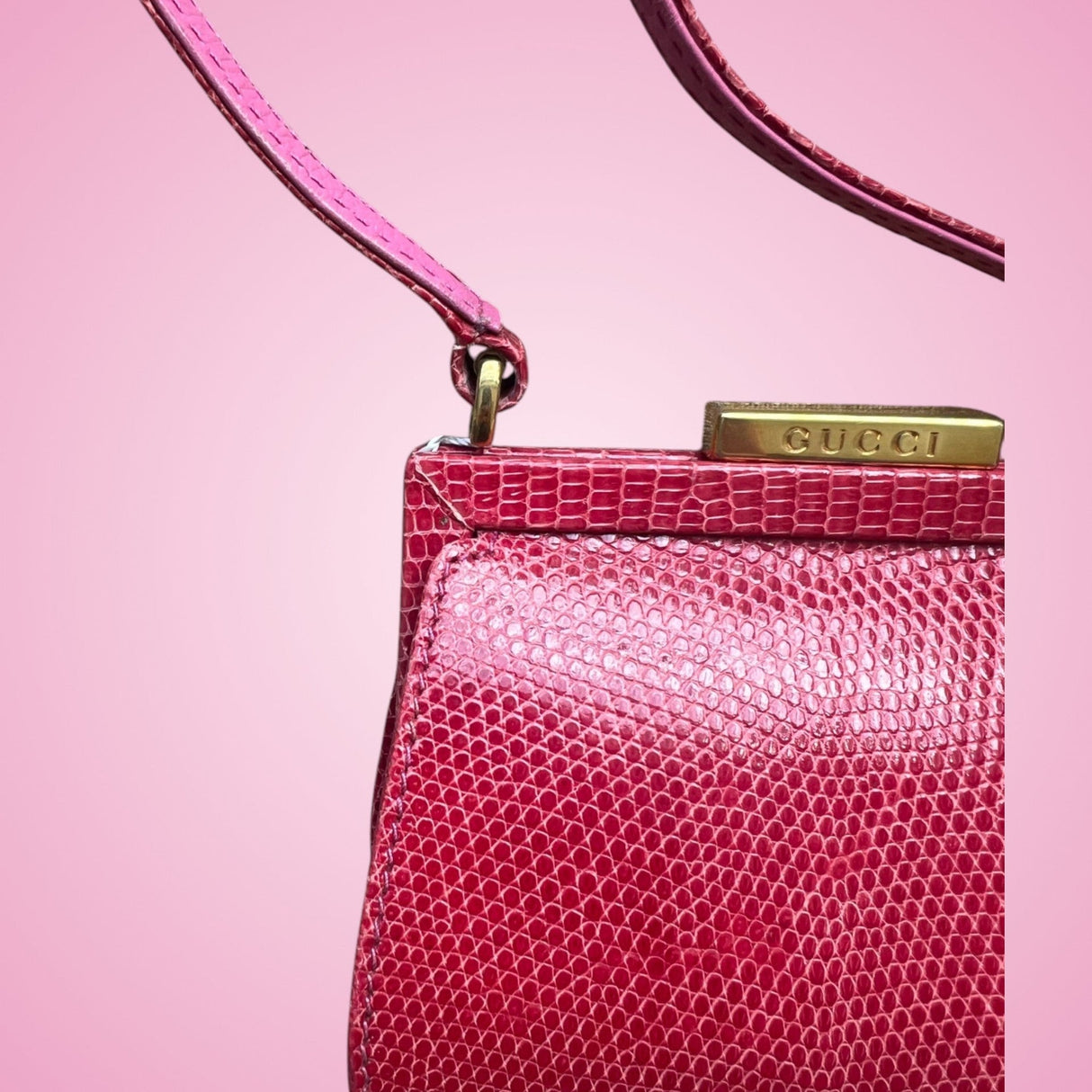 Gucci Tom Ford Era Pink Lizard Crossbody Evening Bag