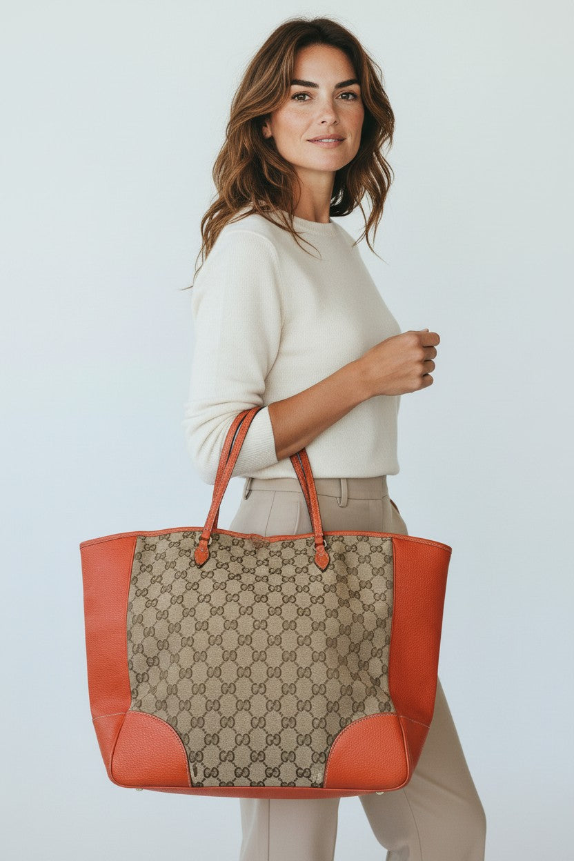 Gucci Bree Monogram Convertible Tote Bag Orange