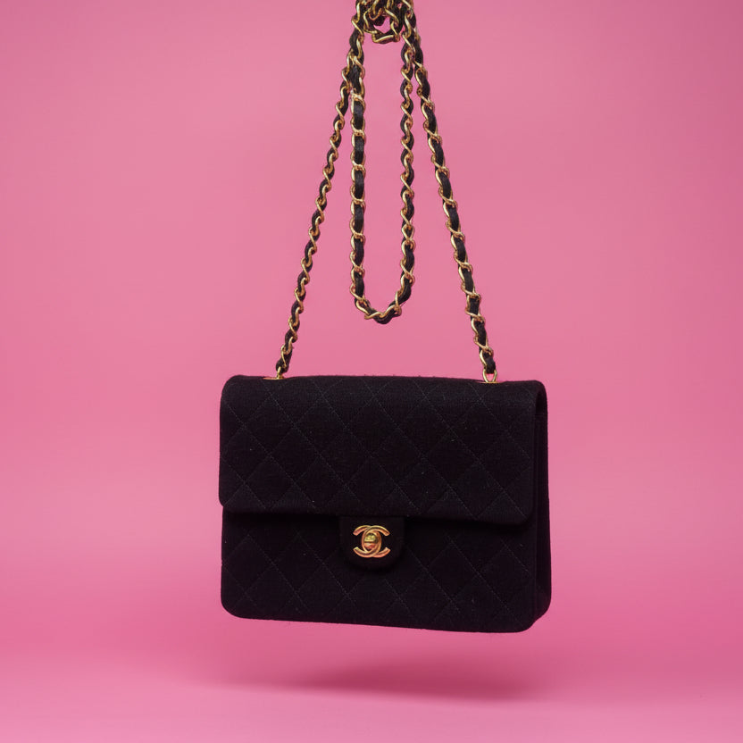 Chanel Cotton Timeless Classic Quilted Single Flap Shoulder Bag Chain Gold Hardware