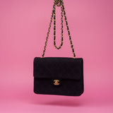 Chanel Cotton Timeless Classic Quilted Single Flap Shoulder Bag Chain Gold Hardware