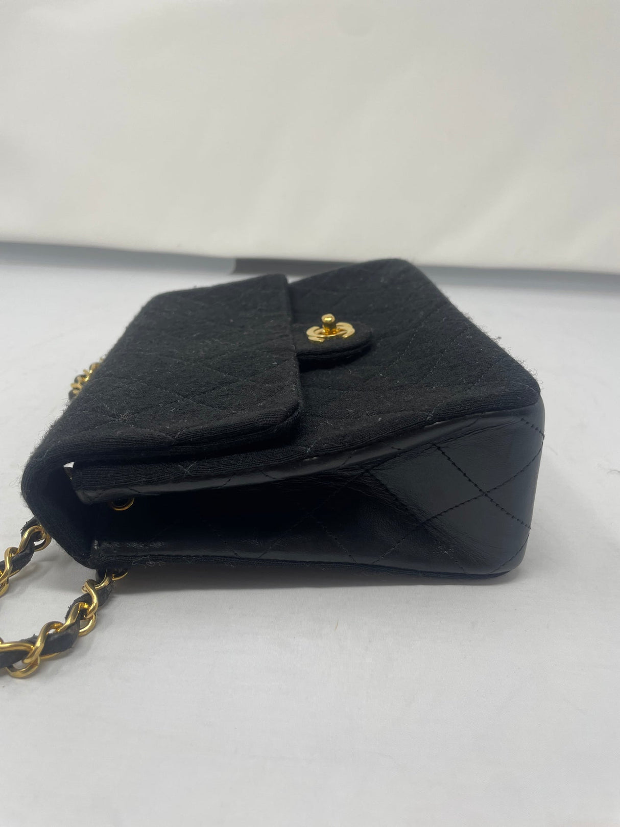 Chanel Cotton Timeless Classic Quilted Single Flap Shoulder Bag Chain Gold Hardware