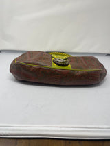 Etro Brown Paisley with Neon Leather Accent Handles & Trim Hobo Shoulder Bag