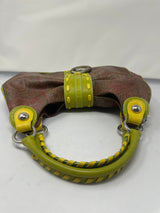 Etro Brown Paisley with Neon Leather Accent Handles & Trim Hobo Shoulder Bag