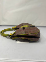 Etro Brown Paisley with Neon Leather Accent Handles & Trim Hobo Shoulder Bag