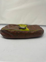 Etro Brown Paisley with Neon Leather Accent Handles & Trim Hobo Shoulder Bag