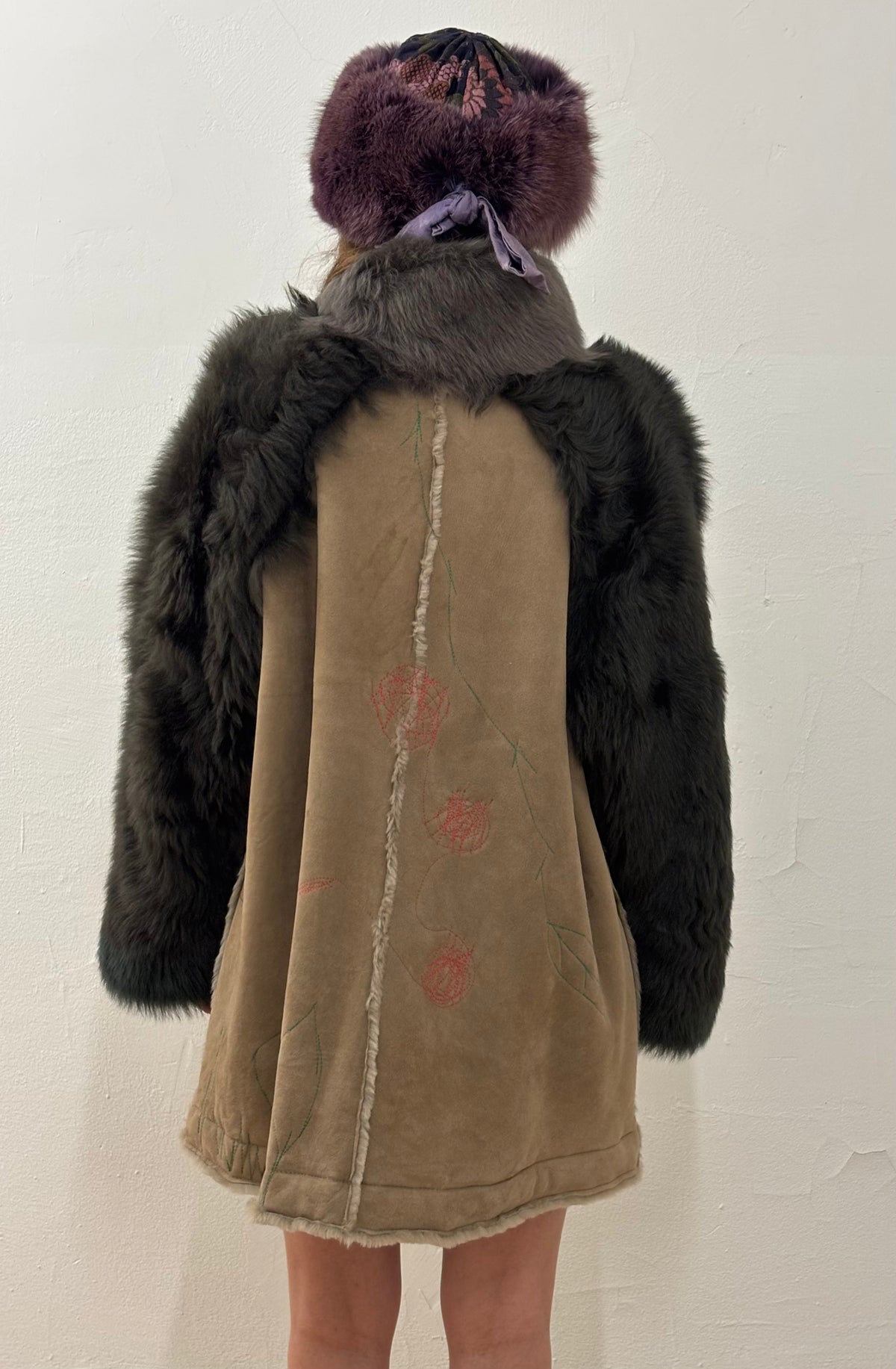 Suede & Lamb Fur Trimmed Coat