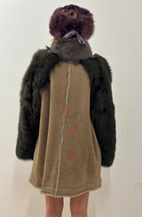 Suede & Lamb Fur Trimmed Coat