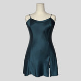 Silk slip dress in teal blue