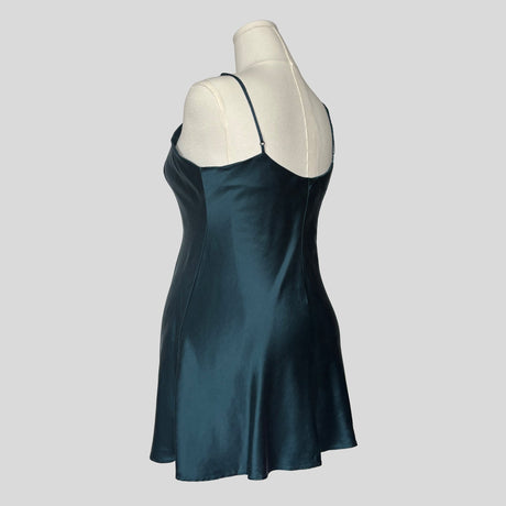 Silk slip dress in teal blue