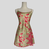 Fairy lace trim slip dress in green cherry blossom floral